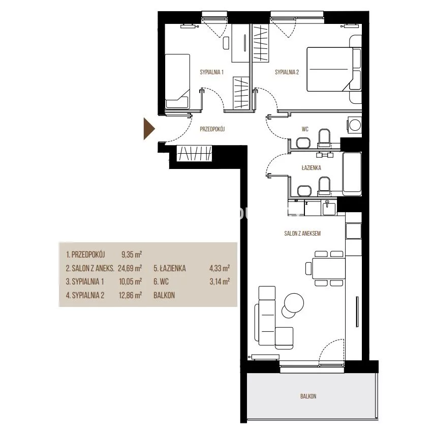 3 pokoje, mieszkanie 64,42 m², piętro 4, oferta nr , BS2-MS-305410, Kraków, Łagiewniki-Borek Fałęcki, Łagiewniki, Wadowicka