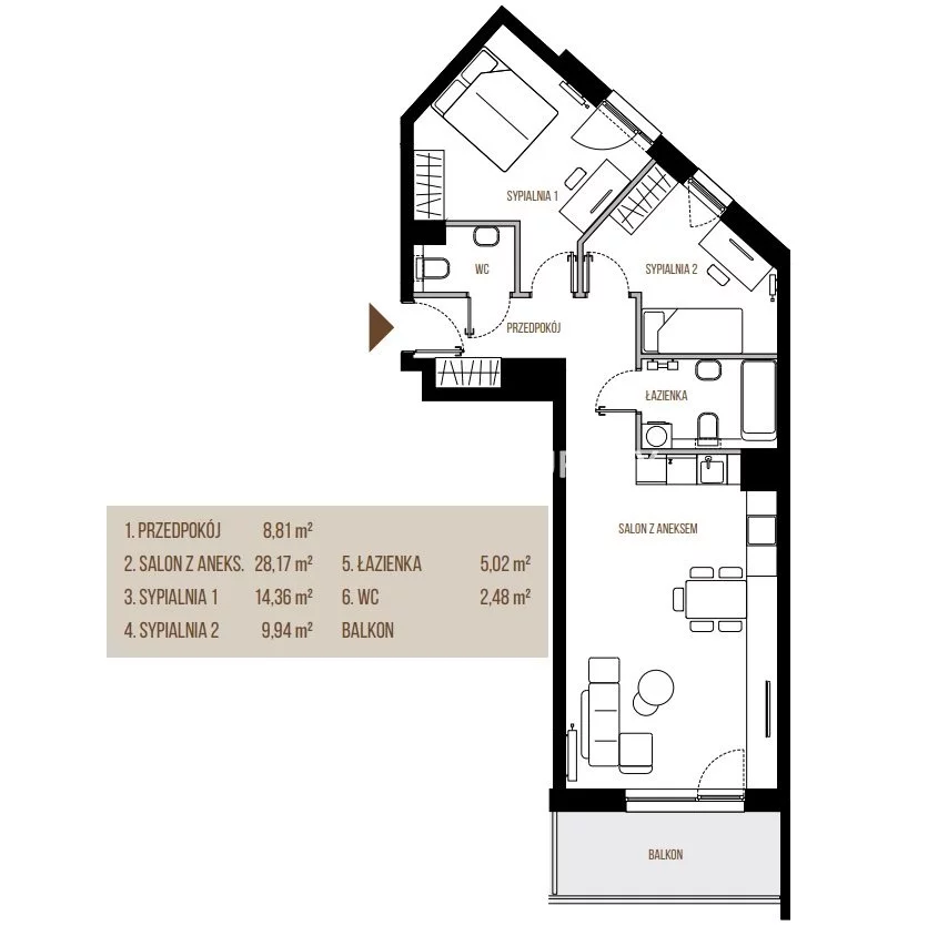 3 pokoje, mieszkanie 68,78 m², piętro 5, oferta nr , BS2-MS-305558, Kraków, Łagiewniki-Borek Fałęcki, Łagiewniki, Wadowicka