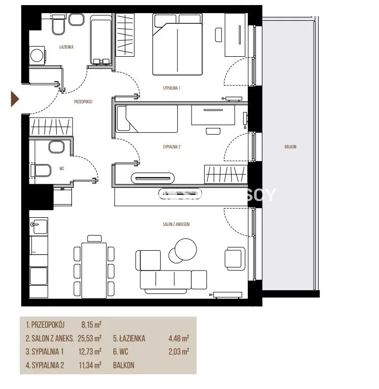 3 pokoje, mieszkanie 64,26 m², piętro 4, oferta nr , BS2-MS-305346, Kraków, Łagiewniki-Borek Fałęcki, Łagiewniki, Wadowicka