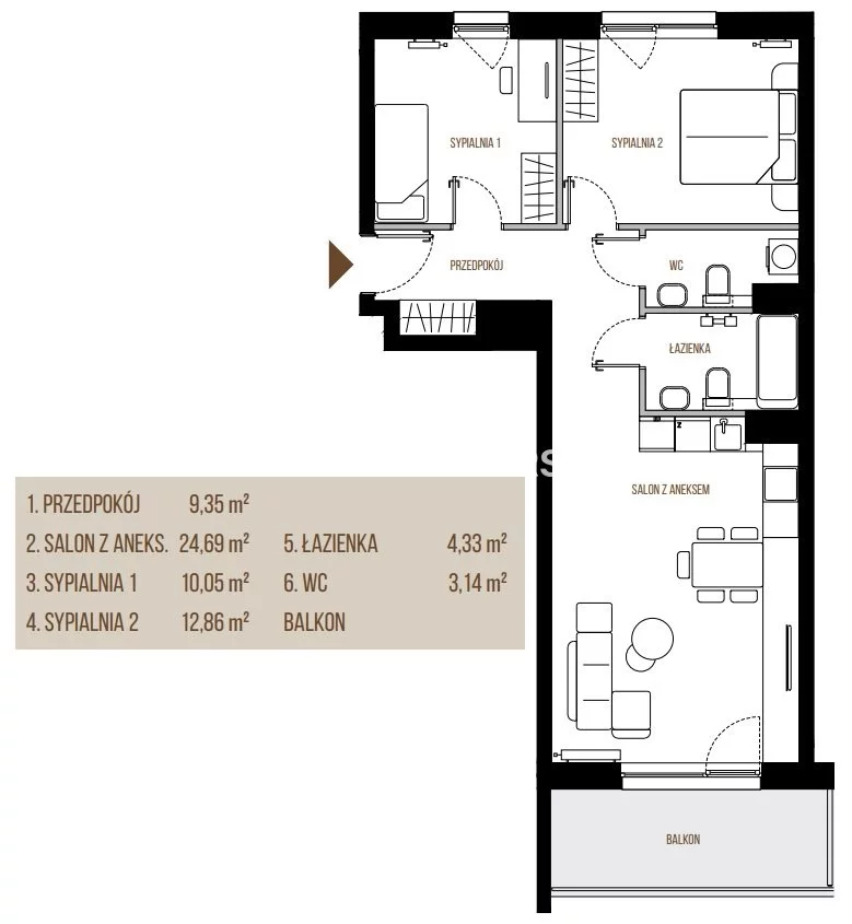 3 pokoje, mieszkanie 64,42 m², piętro 2, oferta nr , BS2-MS-305394, Kraków, Łagiewniki-Borek Fałęcki, Łagiewniki, Wadowicka