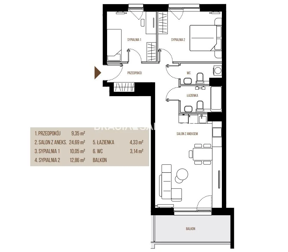 3 pokoje, mieszkanie 64,42 m², piętro 5, oferta nr , BS2-MS-305414, Kraków, Łagiewniki-Borek Fałęcki, Łagiewniki, Wadowicka