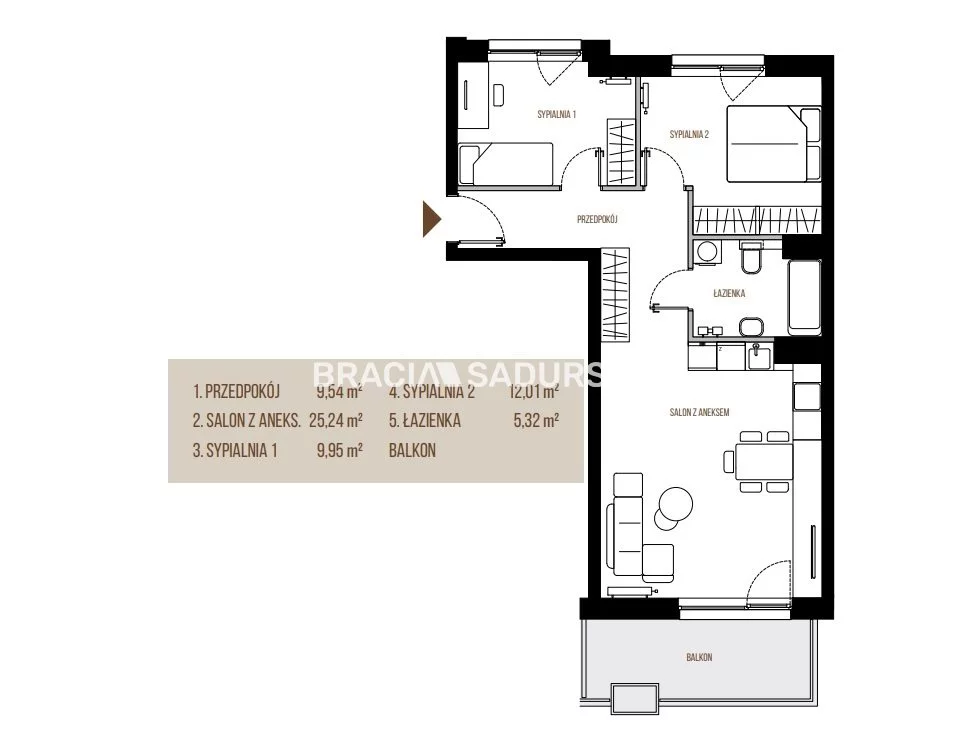 3 pokoje, mieszkanie 62,06 m², piętro 5, oferta nr , BS2-MS-305607, Kraków, Łagiewniki-Borek Fałęcki, Łagiewniki, Wadowicka