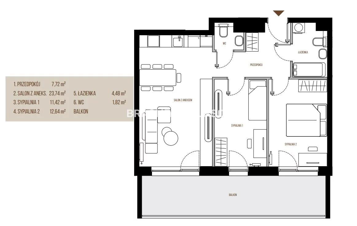 3 pokoje, mieszkanie 61,82 m², piętro 6, oferta nr , BS2-MS-305610, Kraków, Łagiewniki-Borek Fałęcki, Łagiewniki, Wadowicka