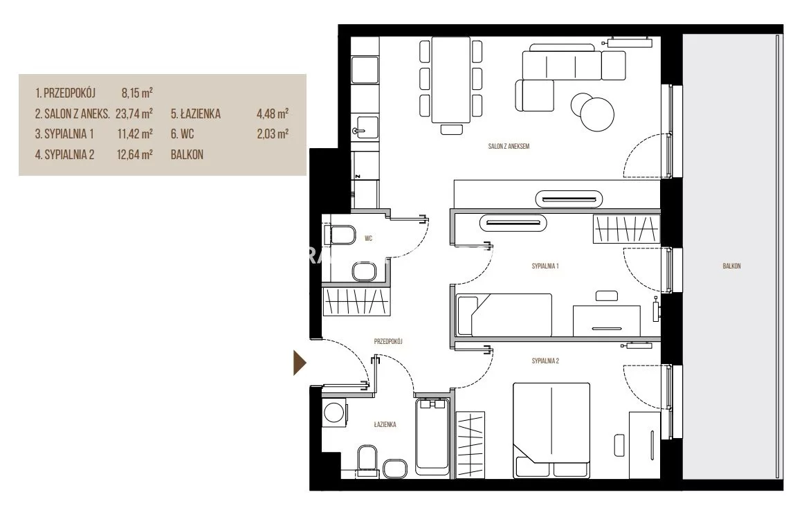 3 pokoje, mieszkanie 62,46 m², piętro 3, oferta nr , BS2-MS-305641, Kraków, Łagiewniki-Borek Fałęcki, Łagiewniki, Wadowicka