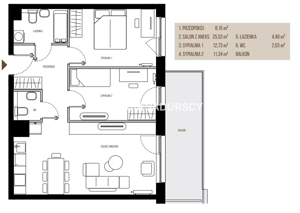 3 pokoje, mieszkanie 64,26 m², piętro 5, oferta nr , BS2-MS-305353, Kraków, Łagiewniki-Borek Fałęcki, Łagiewniki, Wadowicka