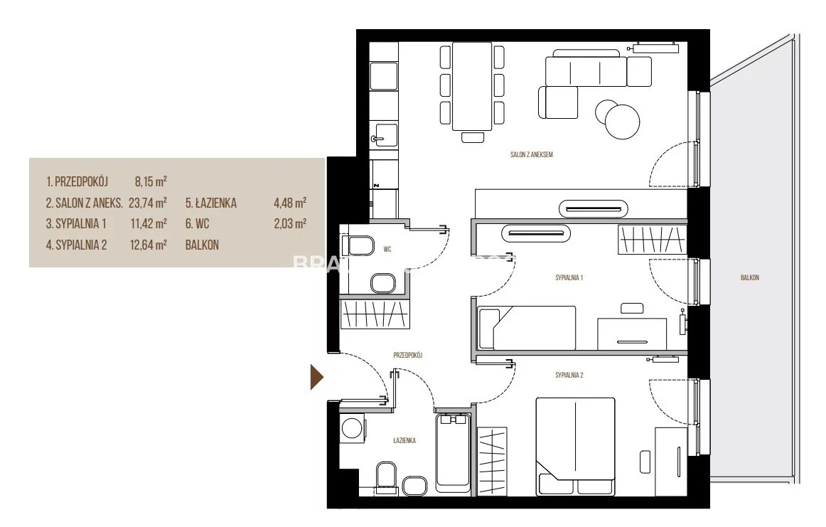 3 pokoje, mieszkanie 62,46 m², piętro 2, oferta nr , BS2-MS-305343, Kraków, Łagiewniki-Borek Fałęcki, Łagiewniki, Wadowicka