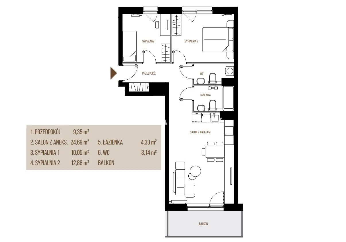 3 pokoje, mieszkanie 64,42 m², piętro 3, oferta nr , BS2-MS-305401, Kraków, Łagiewniki-Borek Fałęcki, Łagiewniki, Wadowicka