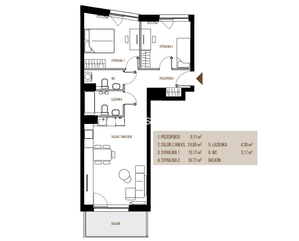 3 pokoje, mieszkanie 65,46 m², piętro 3, oferta nr , BS2-MS-305409, Kraków, Łagiewniki-Borek Fałęcki, Łagiewniki, Wadowicka
