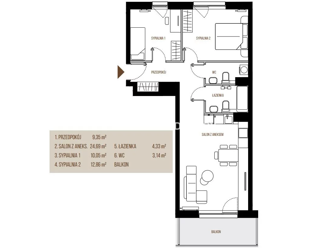 3 pokoje, mieszkanie 64,42 m², piętro 6, oferta nr , BS2-MS-305420, Kraków, Łagiewniki-Borek Fałęcki, Łagiewniki, Wadowicka