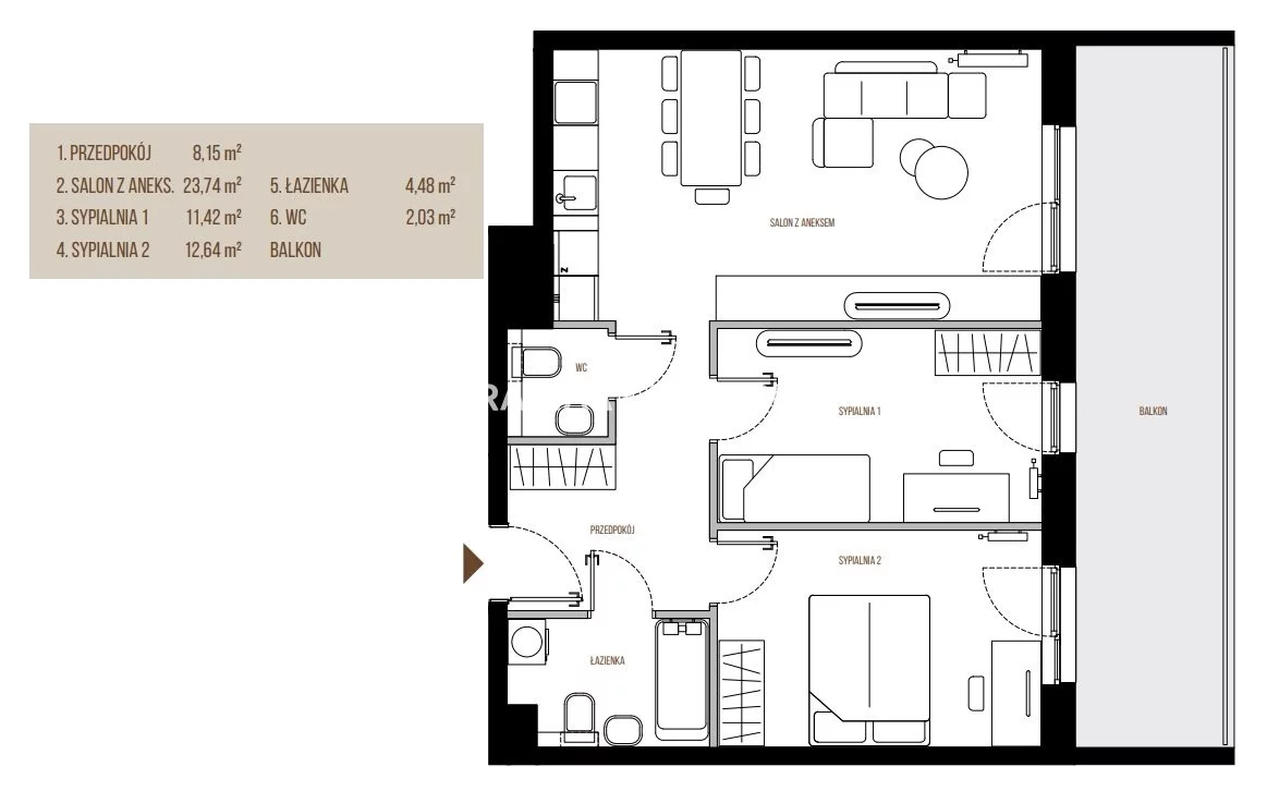 3 pokoje, mieszkanie 62,46 m², piętro 6, oferta nr , BS2-MS-305650, Kraków, Łagiewniki-Borek Fałęcki, Łagiewniki, Wadowicka