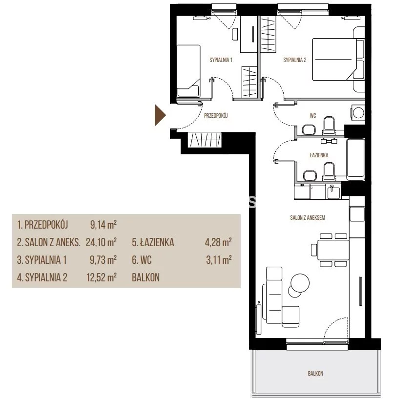 3 pokoje, mieszkanie 62,88 m², piętro 1, oferta nr , BS2-MS-305389-13, Kraków, Łagiewniki-Borek Fałęcki, Łagiewniki, Wadowicka