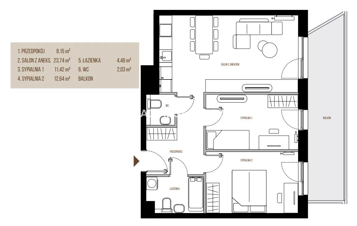 3 pokoje, mieszkanie 62,46 m², piętro 5, oferta nr , BS2-MS-305647-13, Kraków, Łagiewniki-Borek Fałęcki, Łagiewniki, Wadowicka