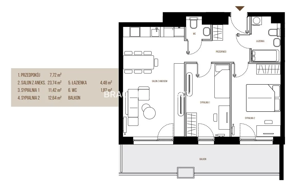 3 pokoje, mieszkanie 61,82 m², piętro 4, oferta nr , BS2-MS-305603-13, Kraków, Łagiewniki-Borek Fałęcki, Łagiewniki, Wadowicka