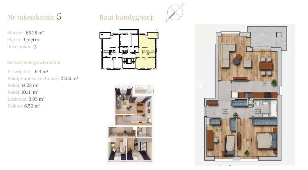 3 pokoje, mieszkanie 65,33 m², piętro 1, oferta nr , BS2-MS-304126-17, Wieliczka