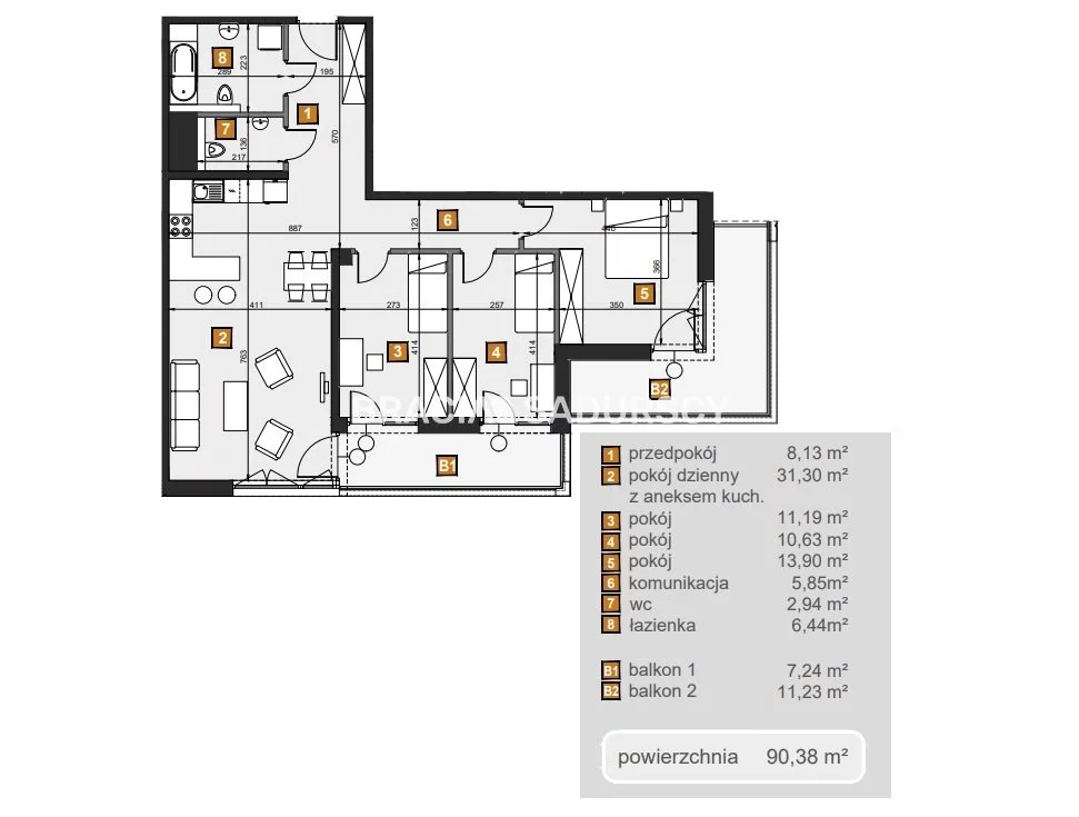 4 pokoje, mieszkanie 90,38 m², piętro 3, oferta nr , BS2-MS-307172-7, Kraków, Dębniki, Babińskiego
