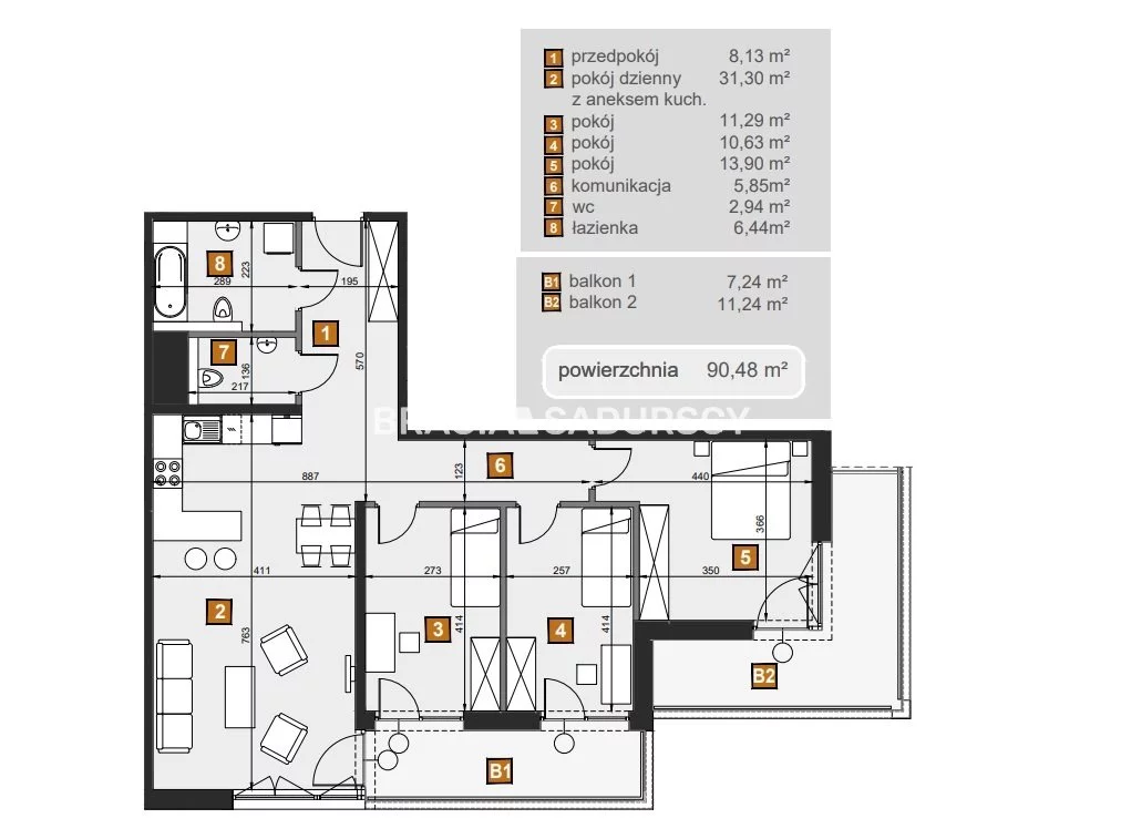 4 pokoje, mieszkanie 90,48 m², piętro 2, oferta nr , BS2-MS-307285-7, Kraków, Dębniki, Babińskiego