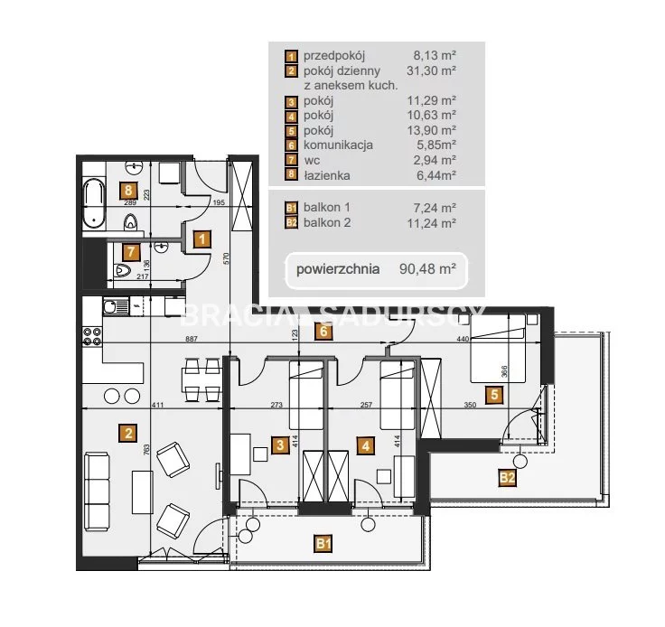4 pokoje, mieszkanie 90,48 m², piętro 4, oferta nr , BS2-MS-307618-7, Kraków, Dębniki, Babińskiego