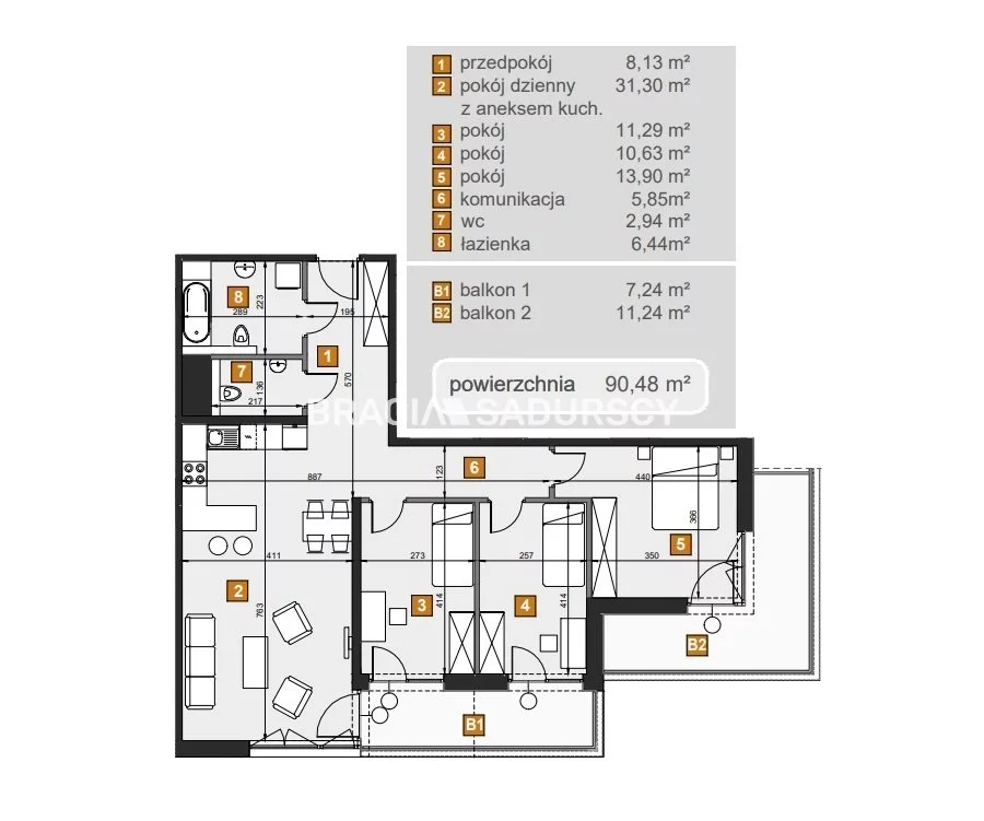 4 pokoje, mieszkanie 90,48 m², piętro 5, oferta nr , BS2-MS-307628-7, Kraków, Dębniki, Babińskiego
