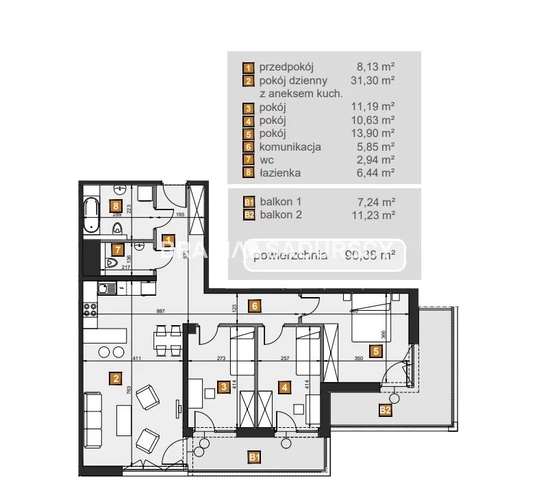 4 pokoje, mieszkanie 90,38 m², piętro 2, oferta nr , BS2-MS-307140-7, Kraków, Dębniki, Babińskiego
