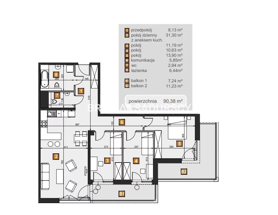 4 pokoje, mieszkanie 90,38 m², piętro 4, oferta nr , BS2-MS-307182-7, Kraków, Dębniki, Babińskiego
