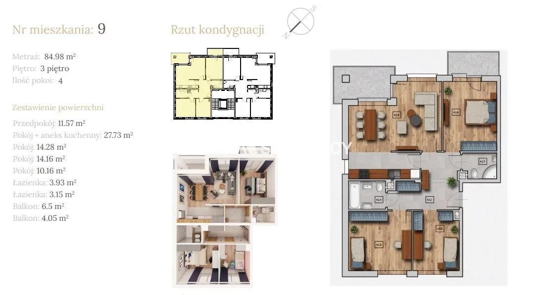 4 pokoje, mieszkanie 84,98 m², piętro 3, oferta nr , BS2-MS-304113-5, Wieliczka, Dębowa