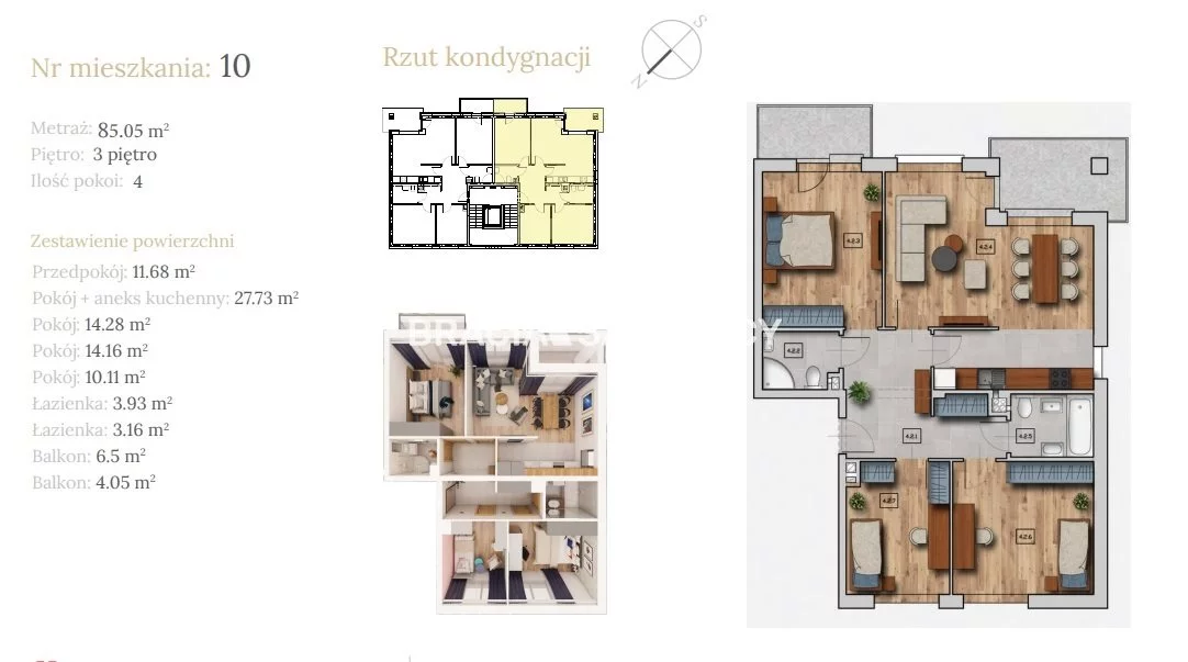 4 pokoje, mieszkanie 85,05 m², piętro 3, oferta nr , BS2-MS-304120-5, Wieliczka, Dębowa