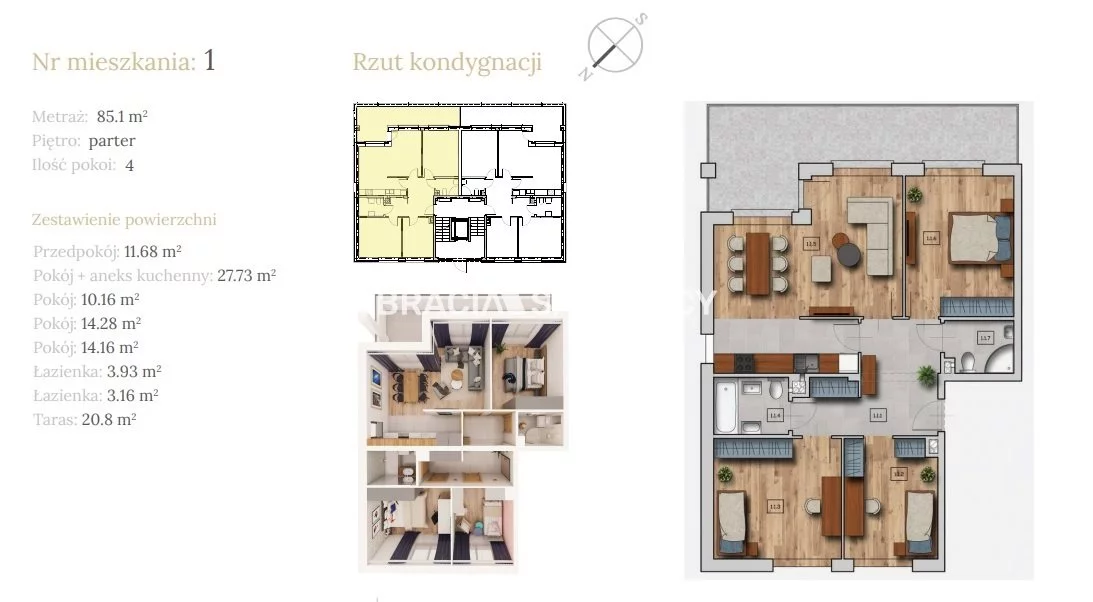 4 pokoje, mieszkanie 85,10 m², parter, oferta nr , BS2-MS-304122-5, Wieliczka, Dębowa