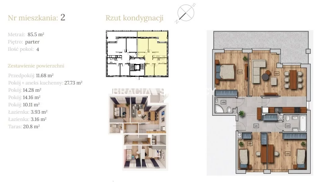 4 pokoje, mieszkanie 65,33 m², parter, oferta nr , BS2-MS-304123-5, Wieliczka, Dębowa