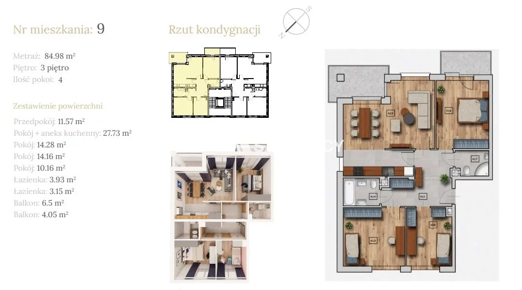 4 pokoje, mieszkanie 84,98 m², piętro 3, oferta nr , BS2-MS-304130-4, Wieliczka, Dębowa
