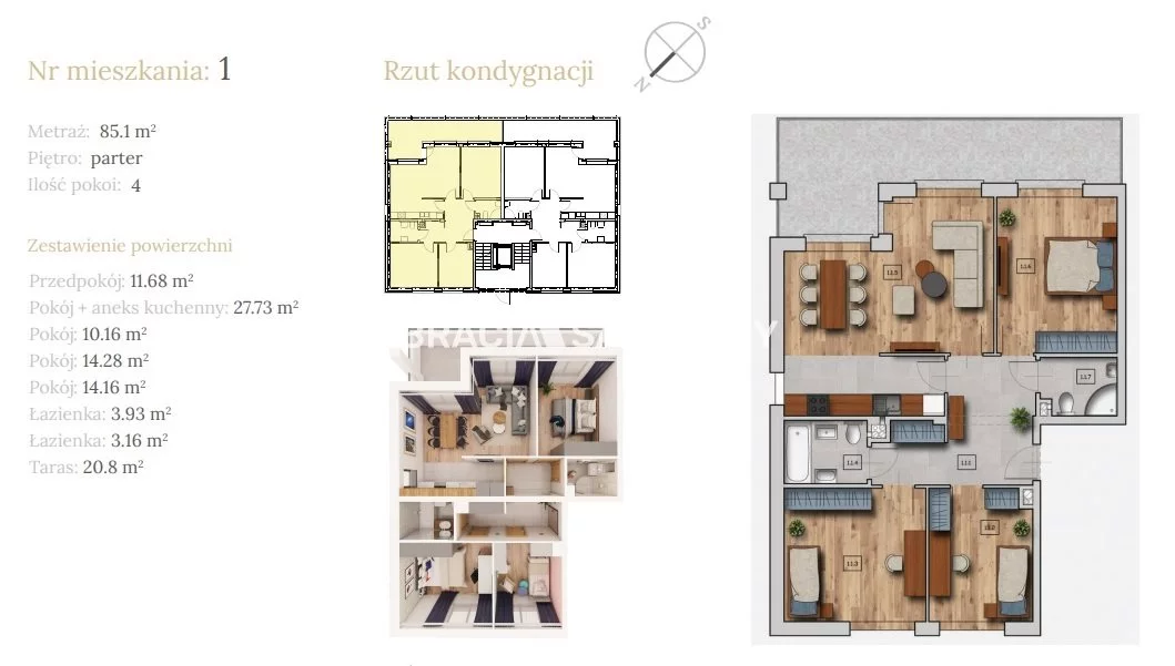 4 pokoje, mieszkanie 85,10 m², parter, oferta nr , BS2-MS-304133-4, Wieliczka, Dębowa