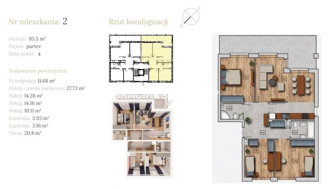 4 pokoje, mieszkanie 85,05 m², parter, oferta nr , BS2-MS-304134-4, Wieliczka, Dębowa