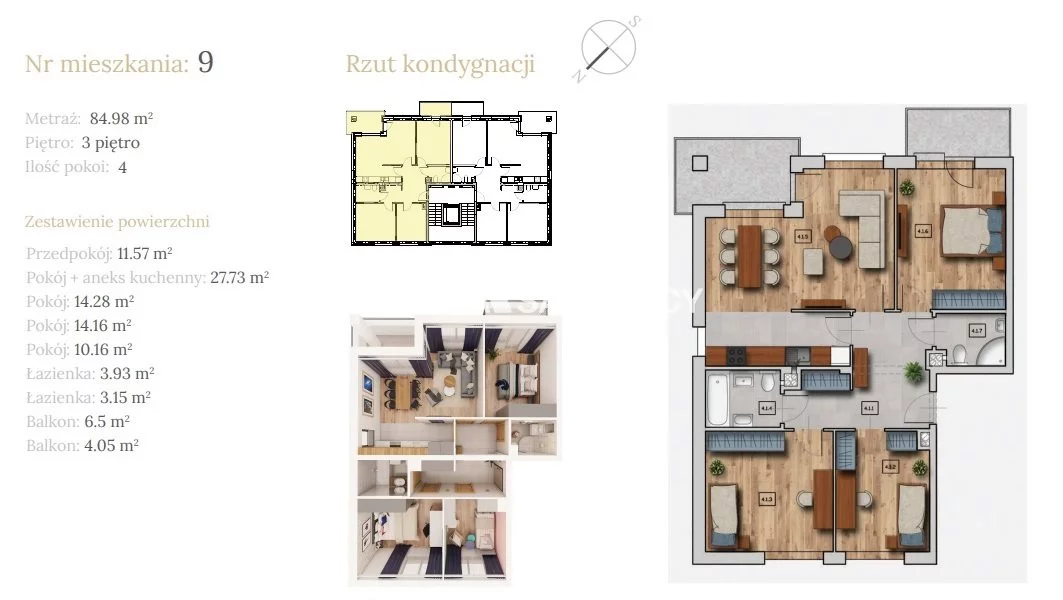 4 pokoje, mieszkanie 65,33 m², piętro 3, oferta nr , BS2-MS-304140-4, Wieliczka, Dębowa