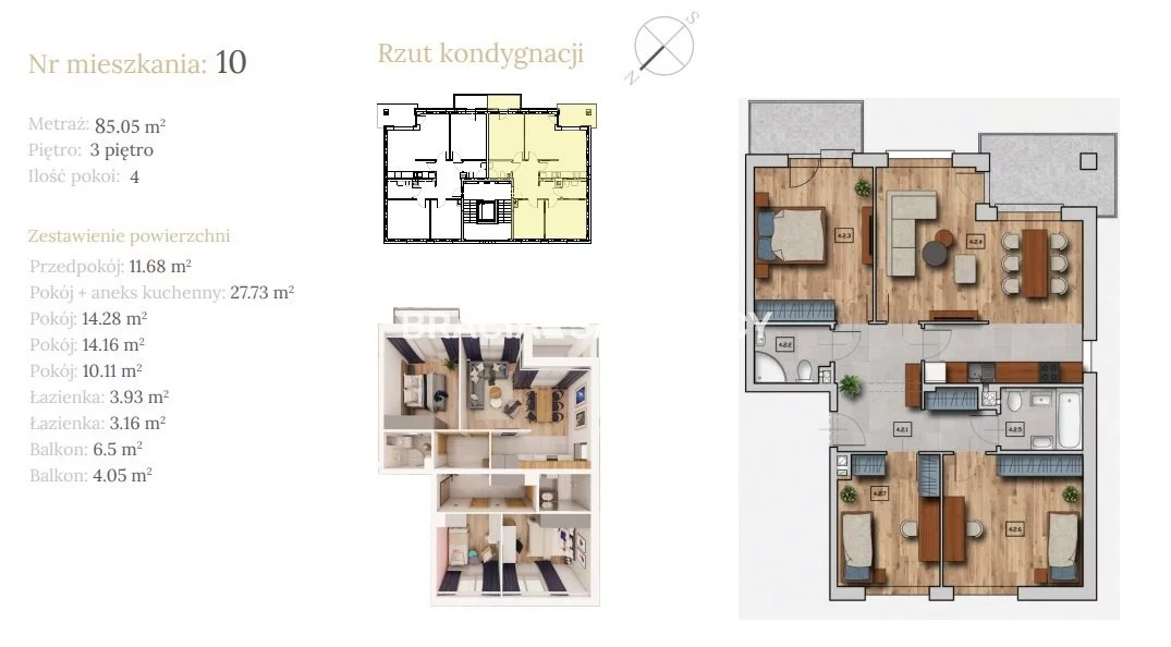 4 pokoje, mieszkanie 85,05 m², piętro 3, oferta nr , BS2-MS-304141-3, Wieliczka, Dębowa