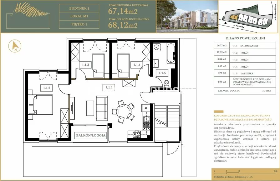 4 pokoje, mieszkanie 67,14 m², piętro 1, oferta nr , BS5-MS-309745-9, Kraków, Czyżyny, Gałczyńskiego