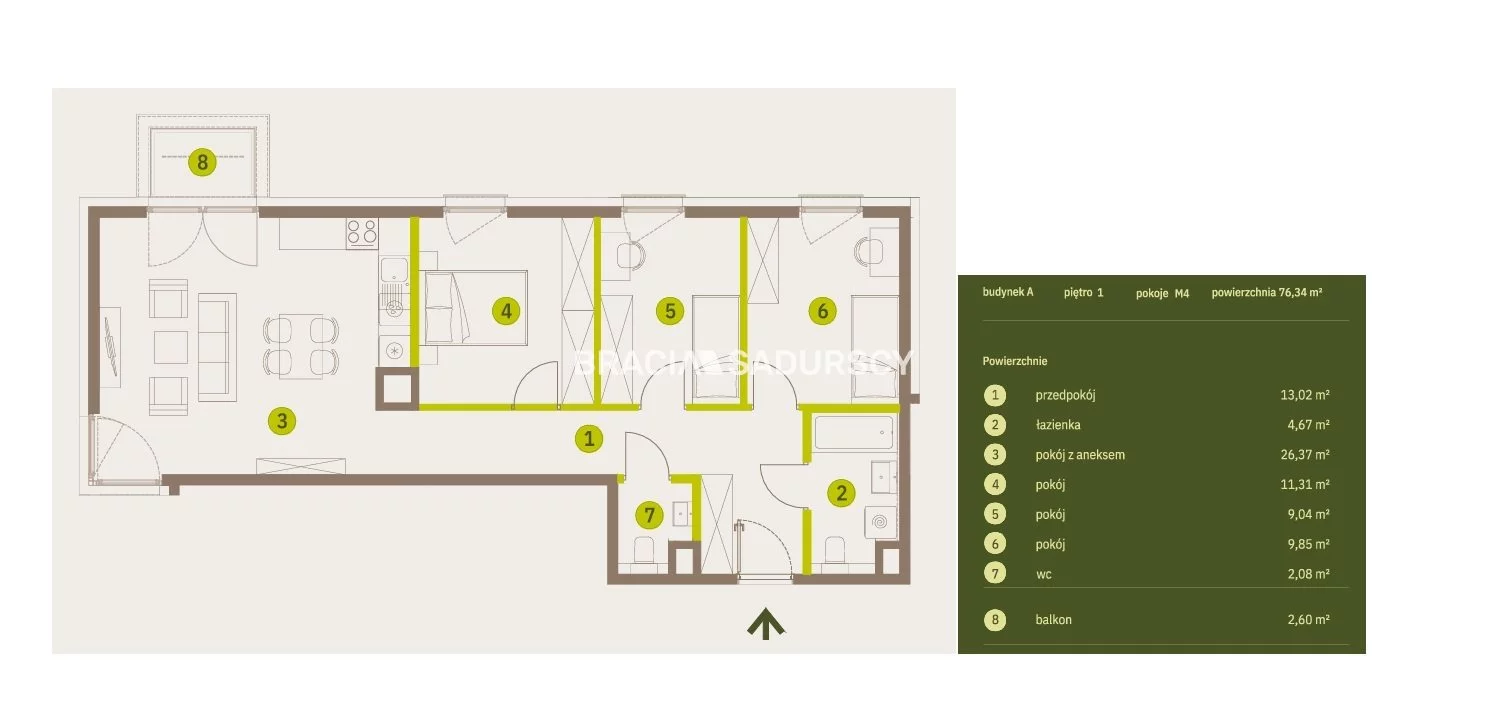4 pokoje, mieszkanie 76,34 m², piętro 1, oferta nr , BS2-MS-308082-4, Kraków, Prądnik Biały, Imbramowska