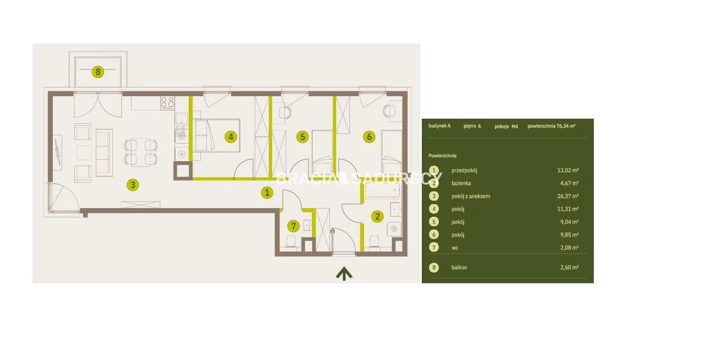 4 pokoje, mieszkanie 76,34 m², piętro 6, oferta nr , BS2-MS-309732-5, Kraków, Prądnik Biały, Imbramowska