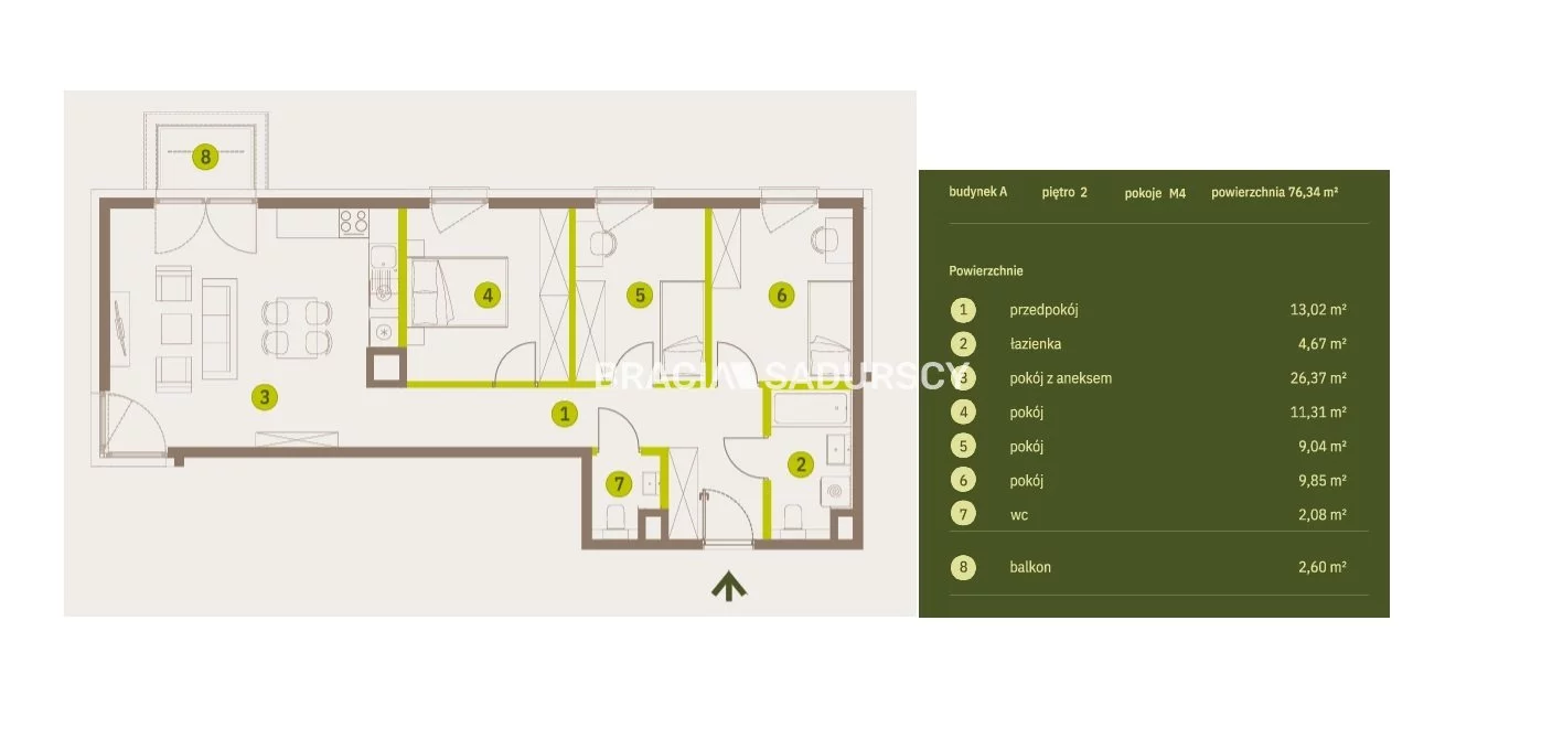 4 pokoje, mieszkanie 76,34 m², piętro 2, oferta nr , BS2-MS-308087-6, Kraków, Prądnik Biały, Imbramowska