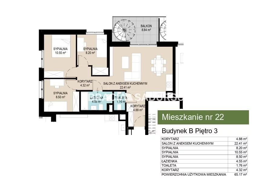 4 pokoje, mieszkanie 65,16 m², piętro 3, oferta nr , BS2-MS-306690-9, Kraków, Wzgórza Krzesławickie, Kantrowicka