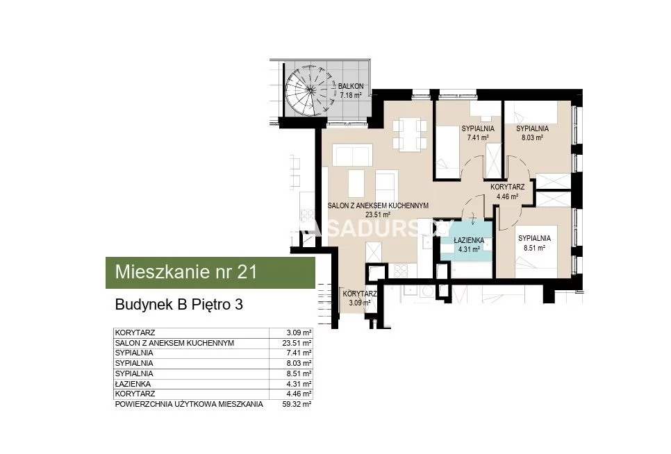 4 pokoje, mieszkanie 59,31 m², piętro 3, oferta nr , BS2-MS-306689-11, Kraków, Wzgórza Krzesławickie, Kantrowicka