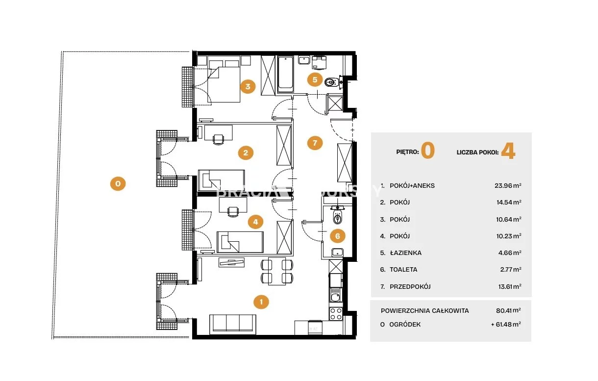 4 pokoje, mieszkanie 80,41 m², parter, oferta nr , BS2-MS-308464-5, Kraków, Bronowice, Na Błonie
