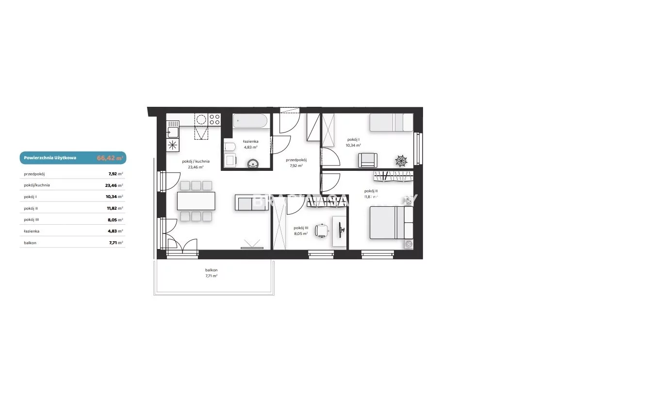 4 pokoje, mieszkanie 66,42 m², piętro 1, oferta nr , BS2-MS-312480, Kraków, Prądnik Biały, Noblistów Polskich