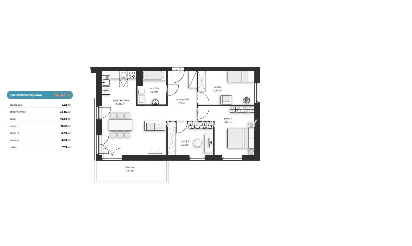4 pokoje, mieszkanie 66,42 m², piętro 2, oferta nr , BS2-MS-312487, Kraków, Prądnik Biały, Noblistów Polskich
