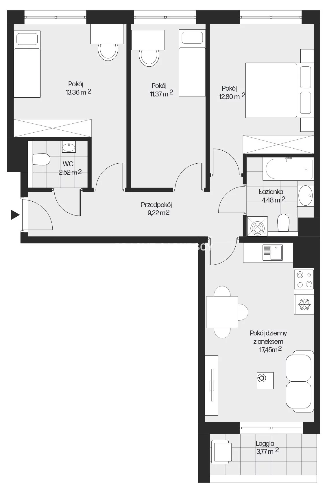 4 pokoje, mieszkanie 71,23 m², piętro 5, oferta nr , BS2-MS-301663-24, Kraków, Mistrzejowice, Piasta Kołodzieja