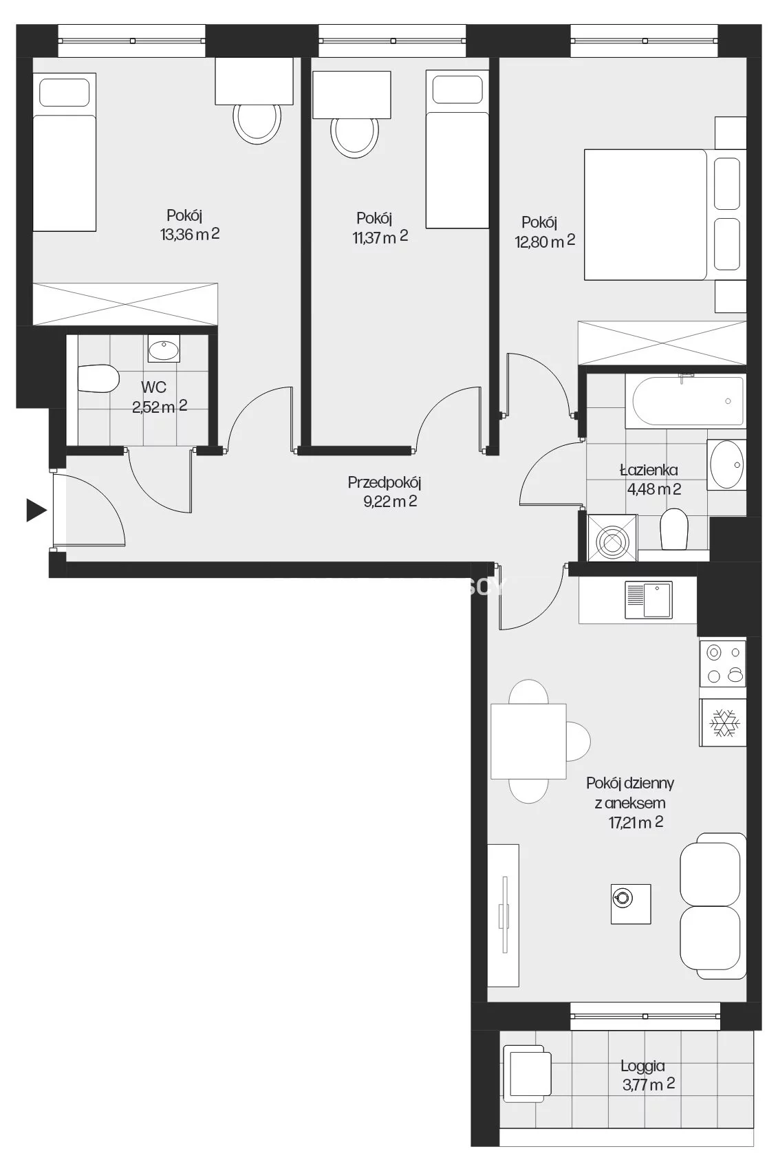 4 pokoje, mieszkanie 70,96 m², piętro 1, oferta nr , BS2-MS-301659-25, Kraków, Mistrzejowice, Piasta Kołodzieja