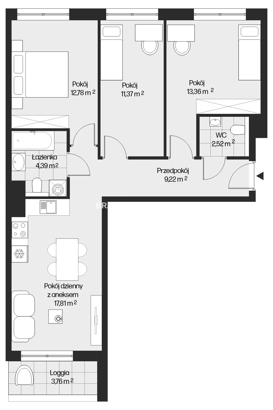 4 pokoje, mieszkanie 71,45 m², piętro 1, oferta nr , BS2-MS-301677-25, Kraków, Mistrzejowice, Piasta Kołodzieja