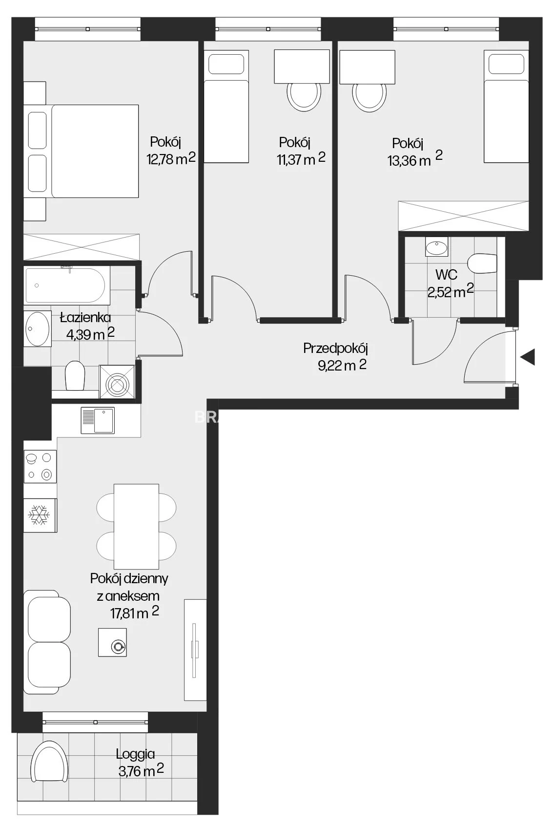 4 pokoje, mieszkanie 71,45 m², piętro 3, oferta nr , BS2-MS-301674-25, Kraków, Mistrzejowice, Piasta Kołodzieja