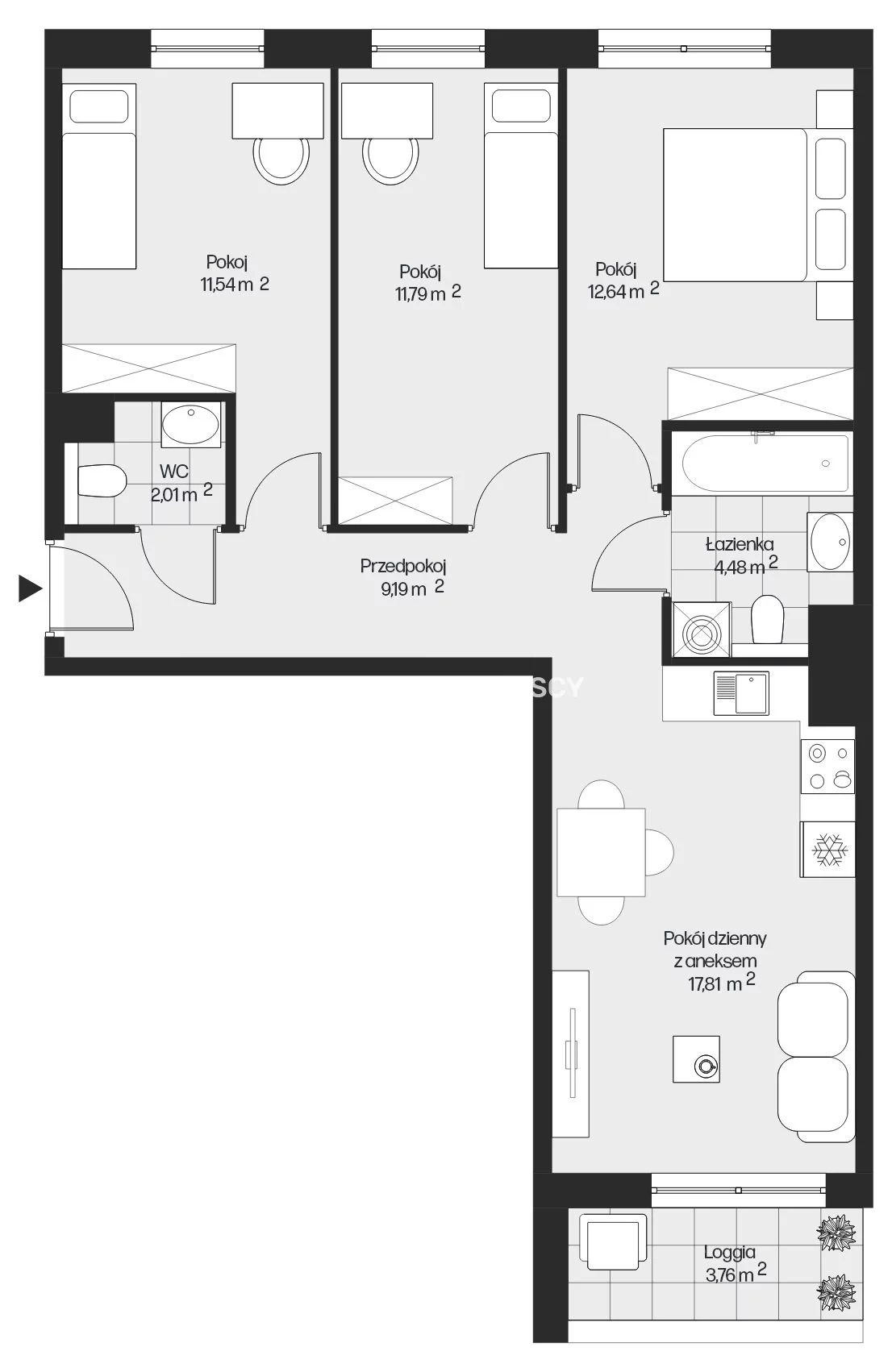 4 pokoje, mieszkanie 69,46 m², piętro 4, oferta nr , BS2-MS-301655-26, Kraków, Mistrzejowice, Piasta Kołodzieja