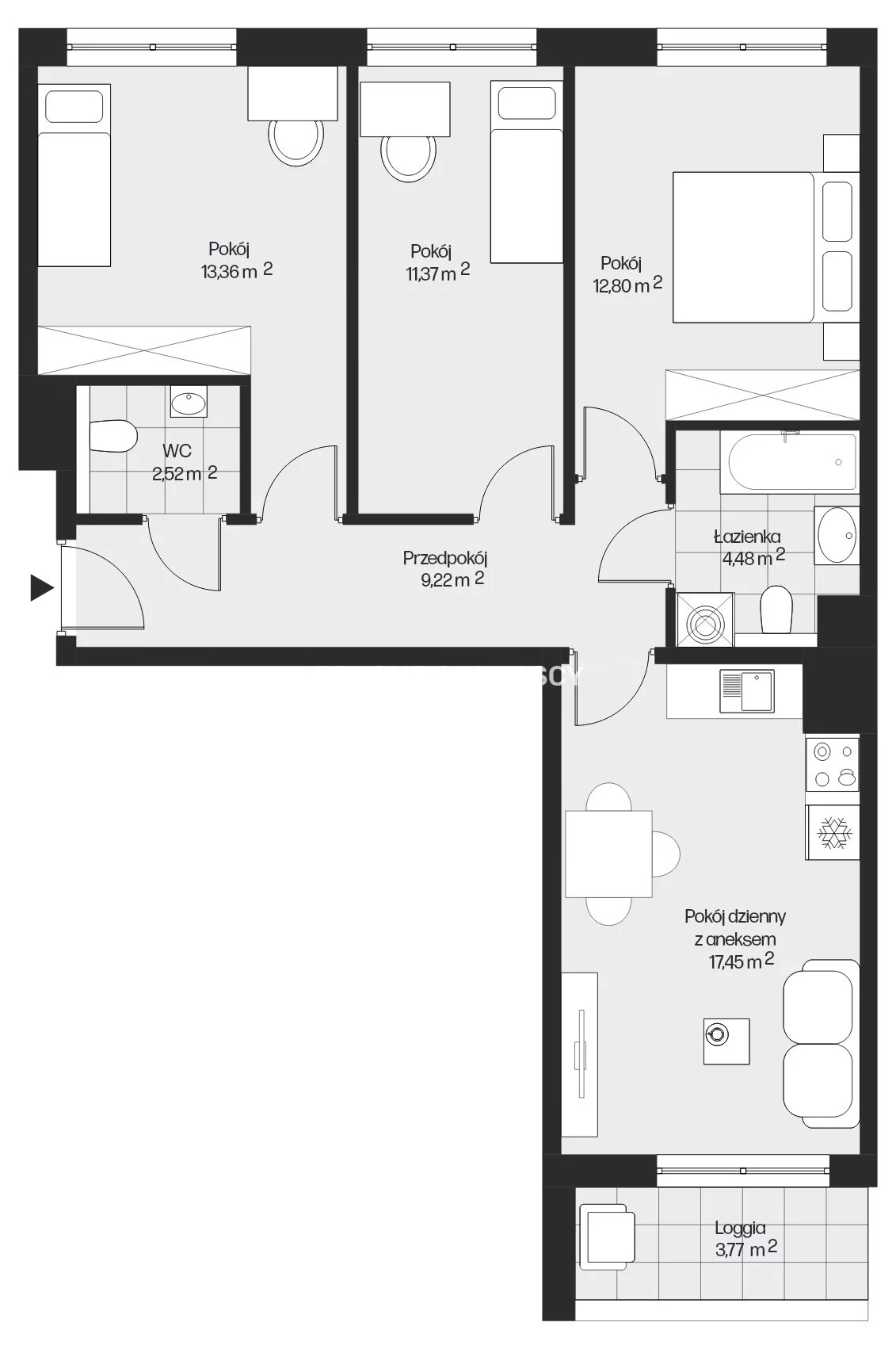 4 pokoje, mieszkanie 71,20 m², piętro 4, oferta nr , BS2-MS-301662-26, Kraków, Mistrzejowice, Piasta Kołodzieja