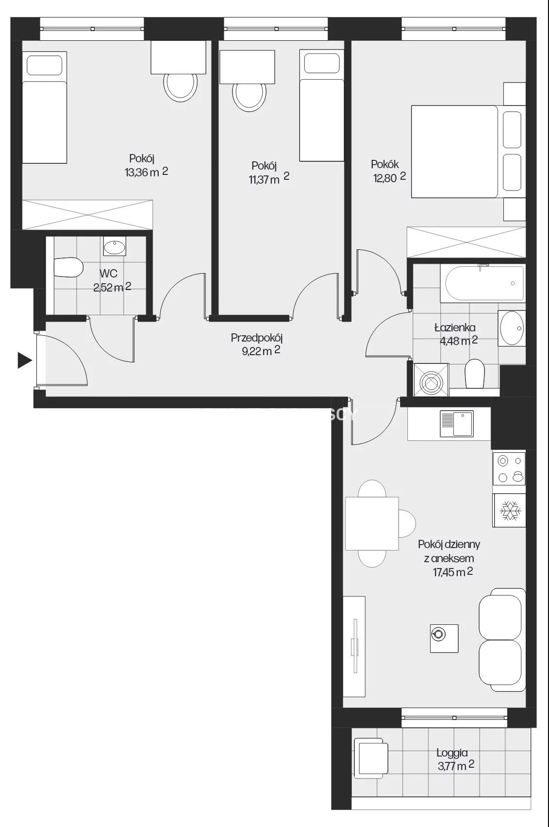 4 pokoje, mieszkanie 71,20 m², piętro 6, oferta nr , BS2-MS-301661-26, Kraków, Mistrzejowice, Piasta Kołodzieja
