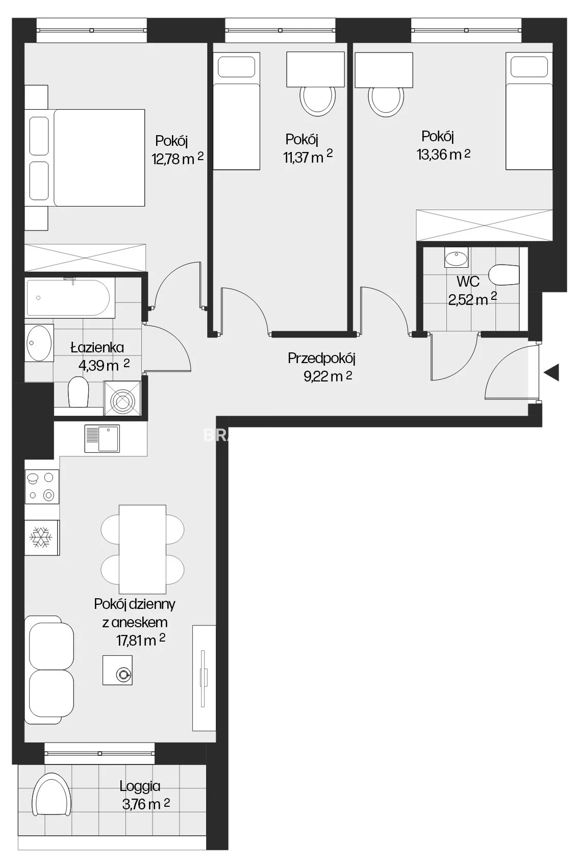 4 pokoje, mieszkanie 71,45 m², piętro 5, oferta nr , BS2-MS-301672-26, Kraków, Mistrzejowice, Piasta Kołodzieja